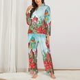thumbnail image 3 of Kll Birds Print Women'S Long Sleeve Pajamas With Pants Sleepwear Loungewear 2 Set-Xx-Large, 3 of 9