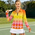 thumbnail image 2 of SONXAHE Argyle Quarter-Zip Long-Sleeve Polo Shirt for Women Athletic Golf Everyday Blouse, 2 of 7