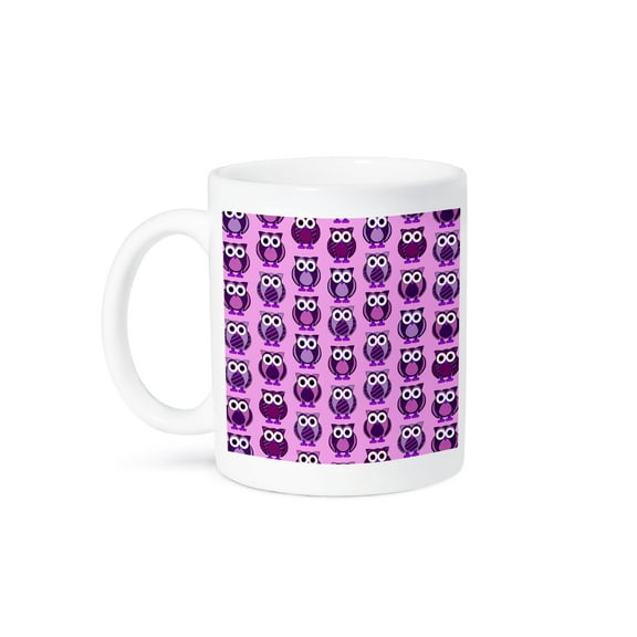 3dRose, Cute Owl Purple Stripes and Dots Print, 15oz Mug