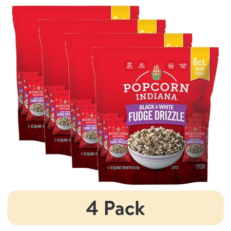 (4 pack) Popcorn, Indiana Black & White Drizzled Kettle Corn, 6 Ct
