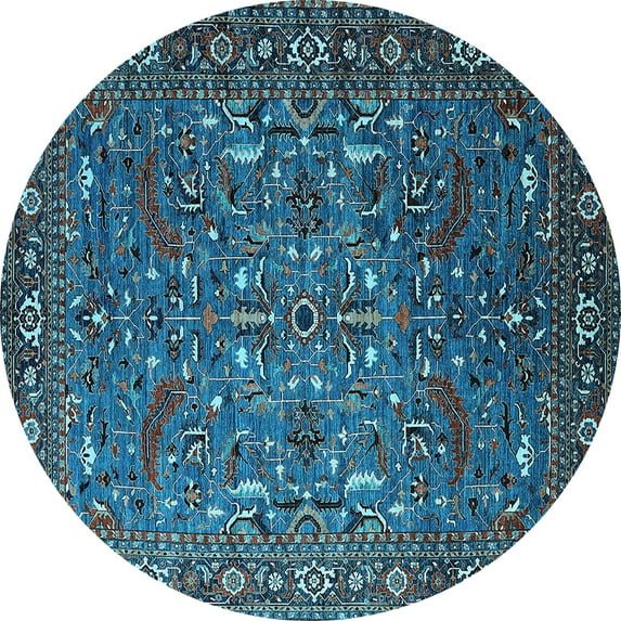 Ahgly Company Indoor Round Oriental Light Blue Traditional Area Rugs, 7' Round