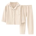thumbnail image 2 of Tfken Kids boys Sleepwear Set Soft Full-Length Lapel Neck Long Sleeve Pants Set Cute Beige Pajama Sets Size 3-4 Years, 2 of 4