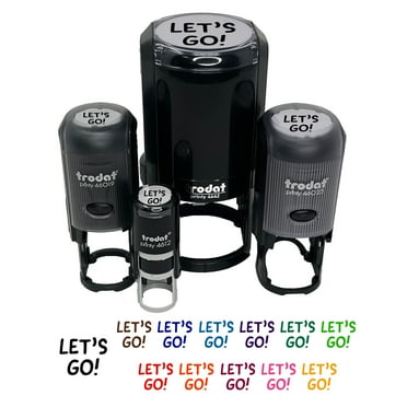 Let's Go Travel Fun Text Self-Inking Rubber Stamp Ink Stamper - Black Ink - Mini 1/2 Inch
