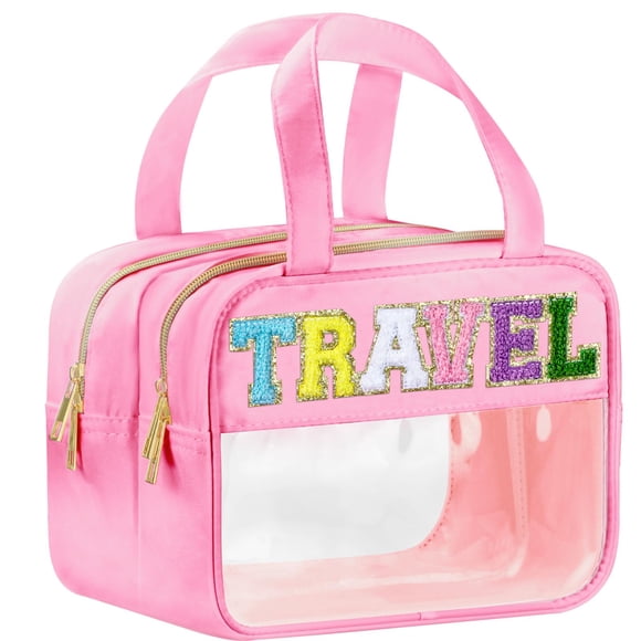 Bolsa de viaje BuyCard Chenille Letter, transparente, impermeable, rosa