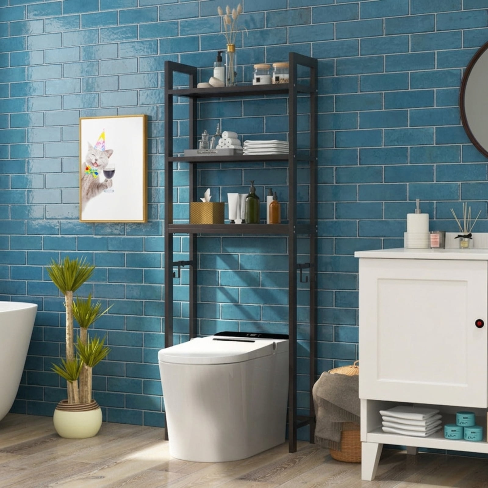 Vebreda Over-The-Toilet Storage Shelf Space Saving Metal Bathroom Organizer Hooks, Space-saving Solution, Durable Material, Safety & Clean Design