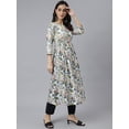 thumbnail image 5 of Janasya Indian Women's White Cotton Floral Block Print Flared Kurta, 5 of 8