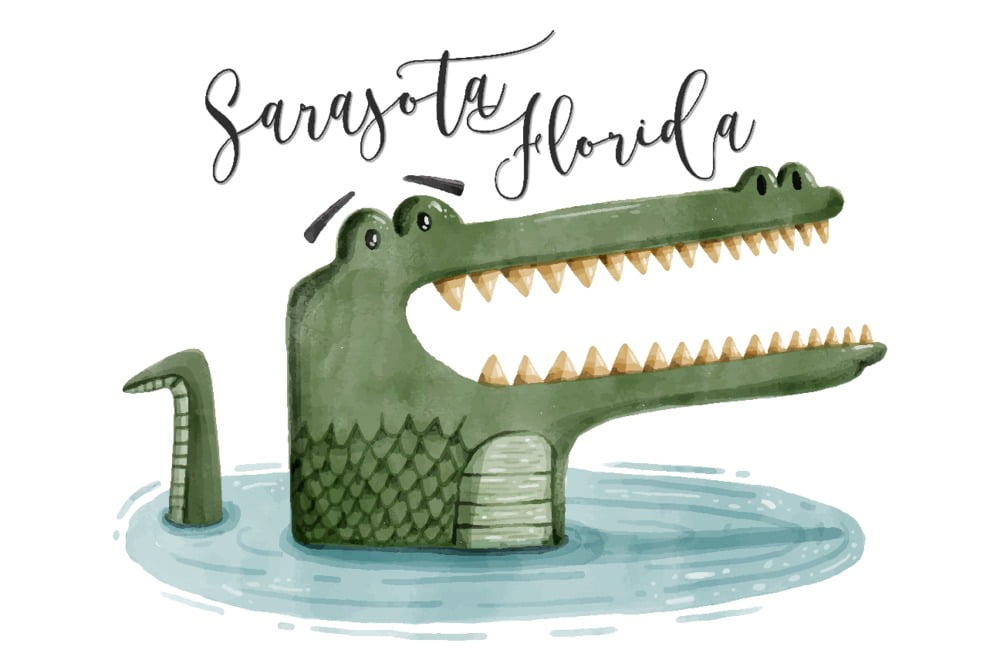 Sarasota, Florida, Alligator, Watercolor (9x12 Wall Art Print, Home