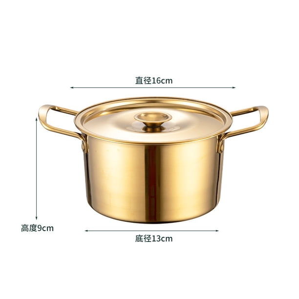 Ollas para guisar de acero inoxidable dorado con tapa, juego de utensilios de cocina antiadherentes duraderos para cocina de inducción