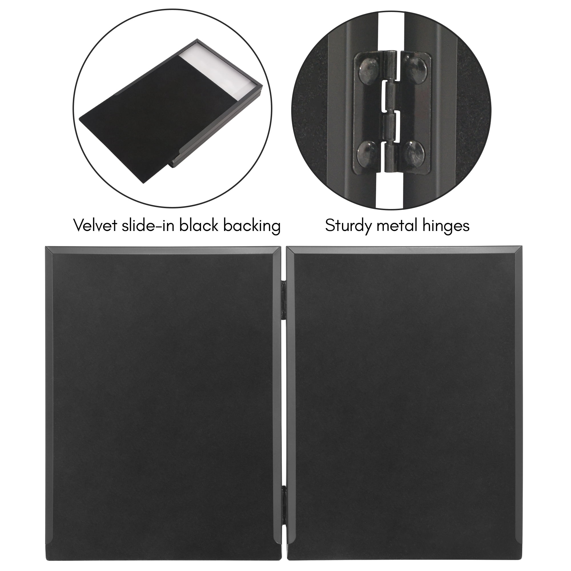 Americanflat 5x7 Hinge Frame with Shatter-Resistant Glass Hinged Metal Wide Beveled Molding Modern - Black