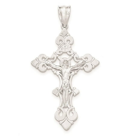 925 Sterling Silver Polished Large INRI Crucifix Flat-back Charm Pendant