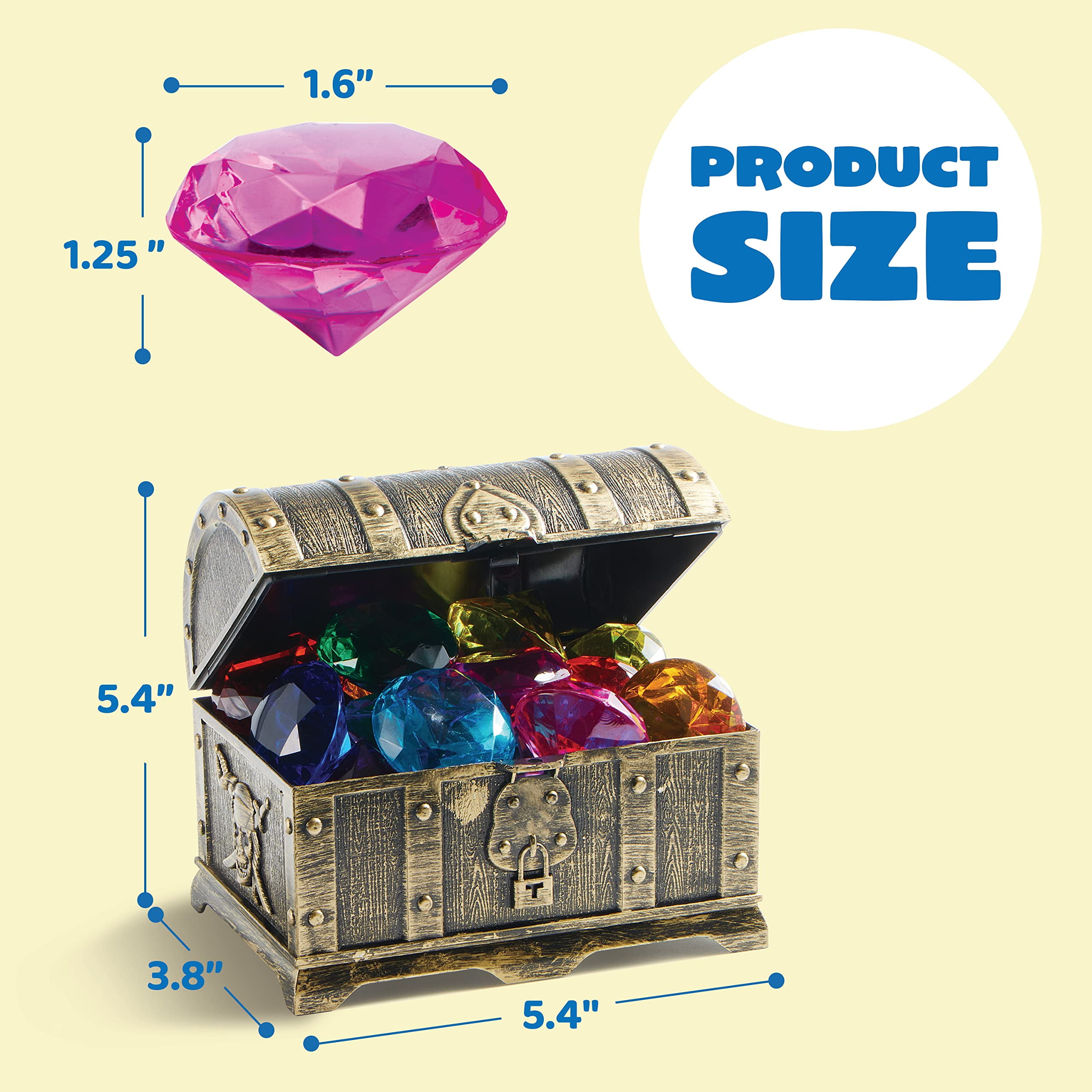 Sloosh Diving Gems Pool Toys,16 Big Colorful Diamonds with Pirate Treasure Chest,Swim Dive Diving Toy