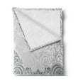 thumbnail image 2 of Damask Soft Flannel Fleece Throw Blanket, Vintage Rich Royal Flower Motifs Forms Heart Shapes Bridal Damask Design, Cozy Plush for Indoor and Outdoor Use, 50" x 70", Grey Bluegrey White, by Ambesonne, 2 of 5