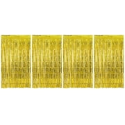 4 Packs 3.28ft x 6.56ft Gold Metallic Tinsel Foil Fringe Curtains for Christmas 2021 New Year Birthday Wedding Engagement Baby Shower Bachelorette Holiday Celebration Bridal Shower Decoration