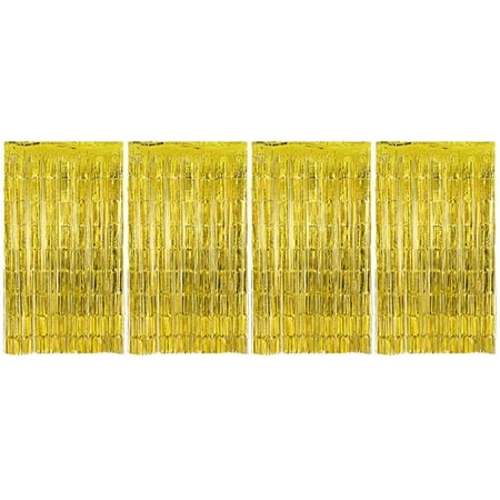 4 Packs 3.28ft x 6.56ft Gold Metallic Tinsel Foil Fringe Curtains for Christmas 2021 New Year Birthday Wedding Engagement Baby Shower Bachelorette Holiday Celebration Bridal Shower Decoration