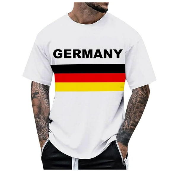 LUOGENLI Male T-shirts for Mens Men's Spring and Summer Fashion German Flag Print Short T Casual Comfortable Short Sleeve Mens T-shirts Graphic Tees xxl Tall Easter White S