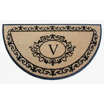 A1HC Heavy-Duty Semi-Circular Coir and Rubber Doormat, 36"x72" Hand-Flocked Monogrammed Front Porch Entrance Rug with Floral Design