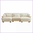thumbnail image 3 of Modern 3-Seat U-Shape Modular Sectional Sofa with Movable Ottomans & Pillows | Cream | Velvet | Round Arms, 3 of 14