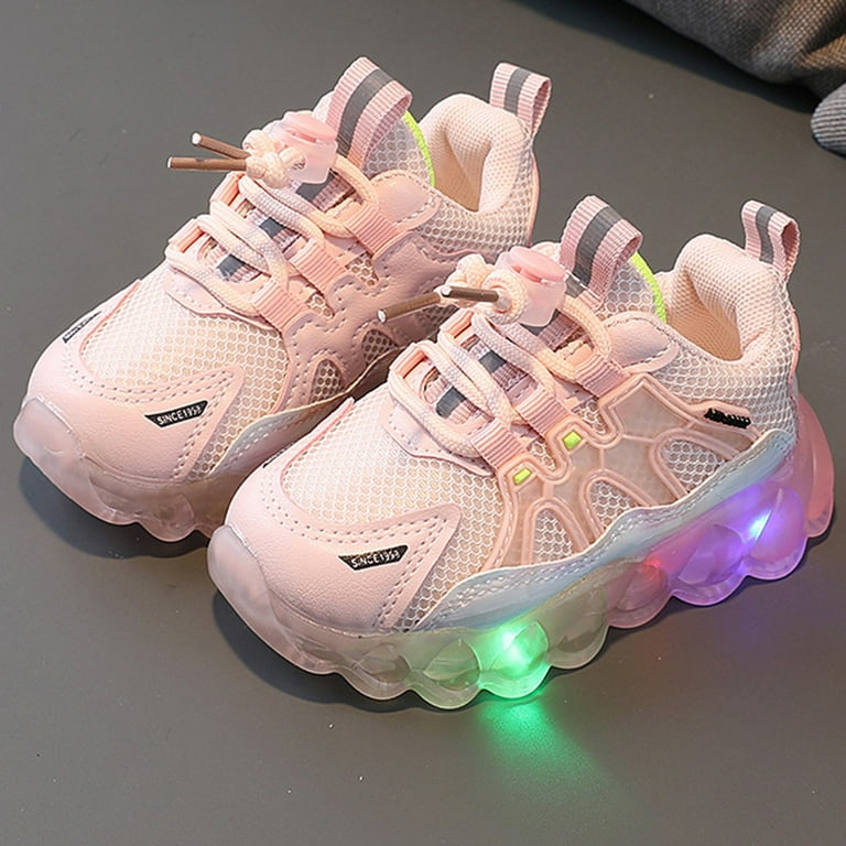  Barefoot Children Shoes LED Lighting Casual Shoes Boys Girls  Students White Cute Soft Sole Sport Sneakers (Pink, 7.5 Infant)