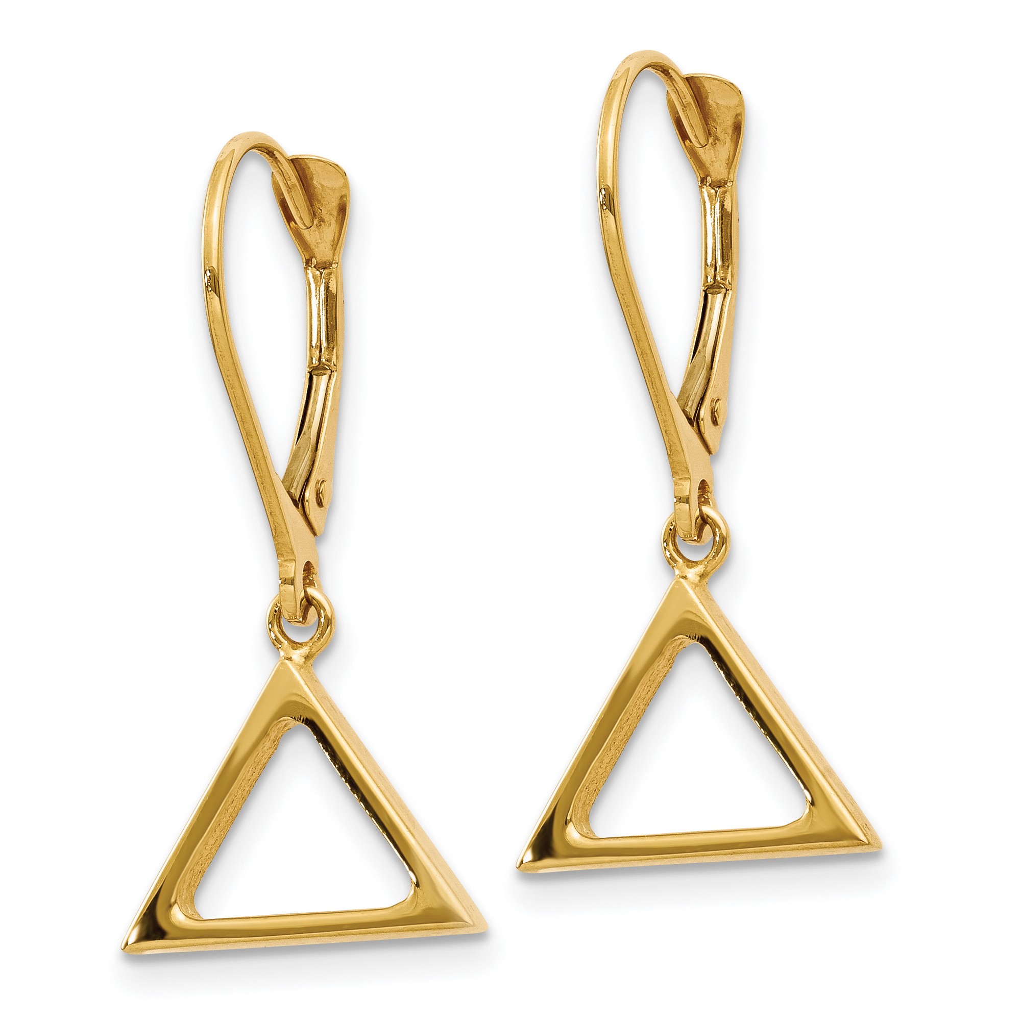 14k Yellow Gold Polished Triangle Dangle Leverback Earrings 26x12 mm - image 2 of 5