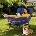 thumbnail image 3 of YUSAZENS Indoor Outdoor Rocking Chair - Rattan Rocker with Extendable Footrest, 352lbs Sturdy Large Lounge for Bedroom, Living Room Blue, 3 of 8