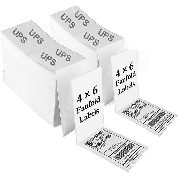 Thermal Direct Labels, Pack of 6000 Fan-Fold 4x6 Shipping Label with Perforation, FanFold 4”x6” Labels, Compatible with Zebra & Most Printer, Strong Adhesive, Clear Print, UPS Certified