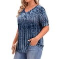 thumbnail image 3 of WellSize Plus Size Women Blouses Casual Button V Neck tunic tops Summer Short Sleeve Shirts, 3 of 7