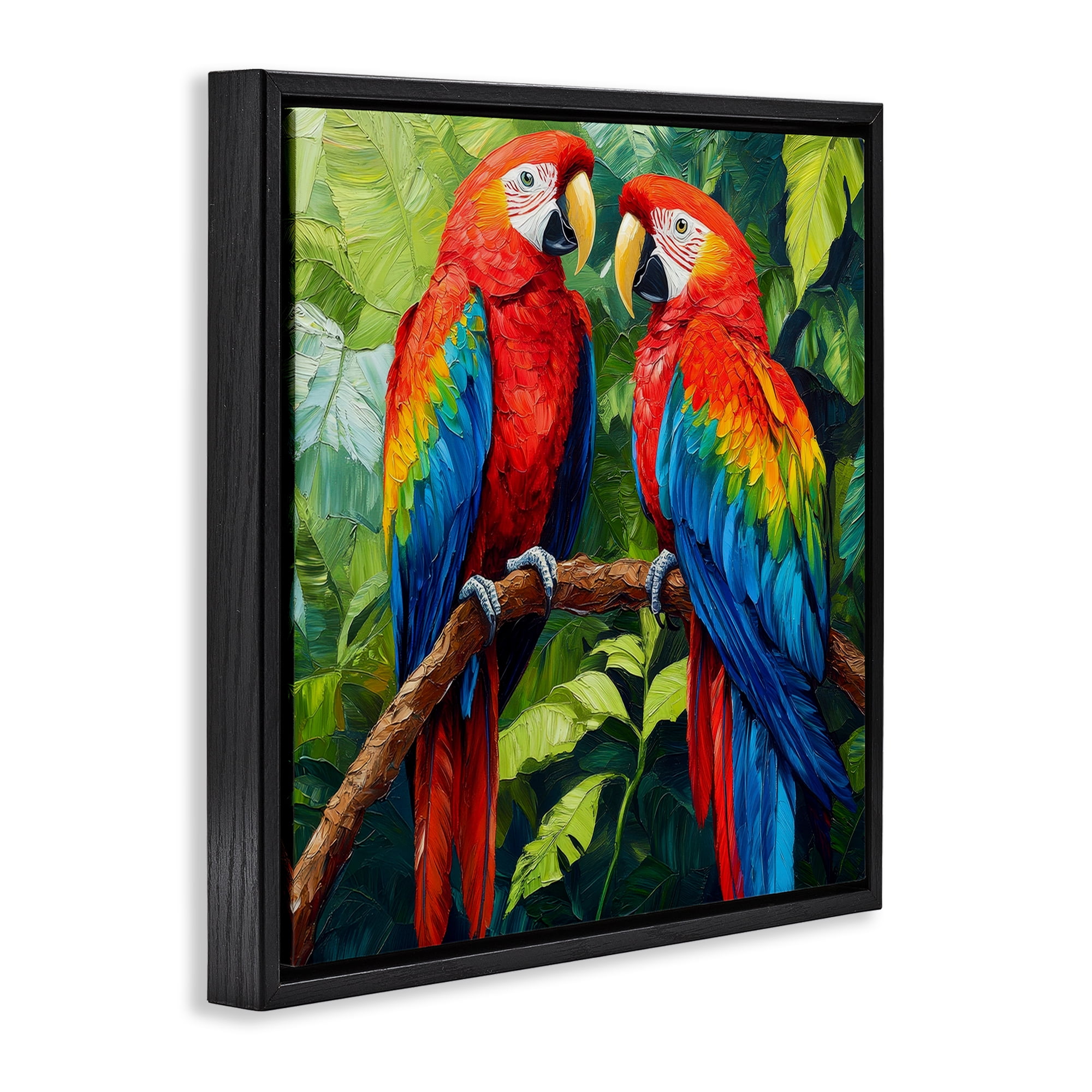 Stupell Industries Tropical Parrot Pair Black Framed Floater Canvas Wall Art, design by Petal Prints Design