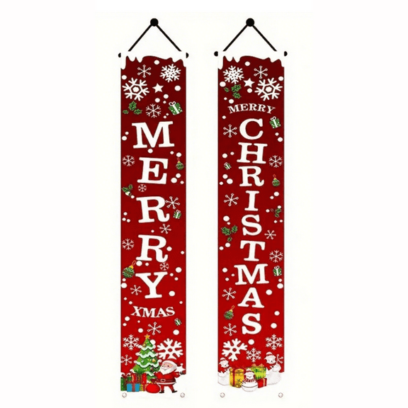 Christmas Porch Banners Merry Christmas Banner Sign Christmas Front Porch Door Decorations Outdoor Xmas Decor Red Merry Christmas Sign for City Holiday Decor