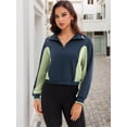 thumbnail image 7 of DARING DIVA Women's Quarter Zip Pullover Cropped Sweatshirt S Navy Blue Green, 7 of 7
