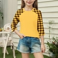 thumbnail image 5 of Ltctricy T Shirts for Girls 3/4 Sleeve Crew Neck Color Block Plaid Tunic Tops Soft Casual Tee Blouses 4-15 Years(Yellow,5-6 Years), 5 of 7