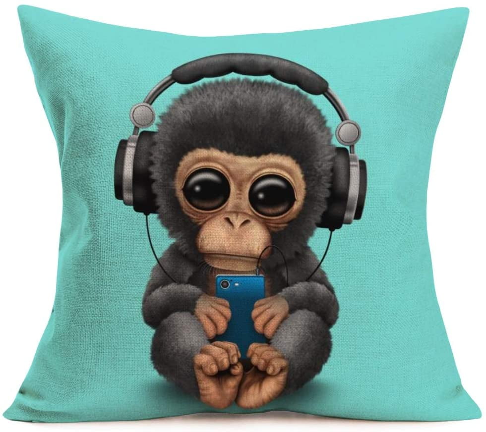 18" Cartoon monkey Cotton Linen Throw Pillow Case Sofa Cushion Cover Home Decor 