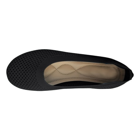 hopeusnice Clearance Women s Knitted Breathable Flats Comfortable Slip On Shoes Low Heel Ballerina Flats Soft Sole Walking Sneakers Breathable Shoes Black 36