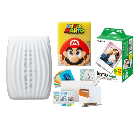 Fujifilm Instax Mini Link 3 Smartphone Printer with Super Mario Case (Clay White) Bundle with 20 Exposure Film and Accessories Kit (3-Items)