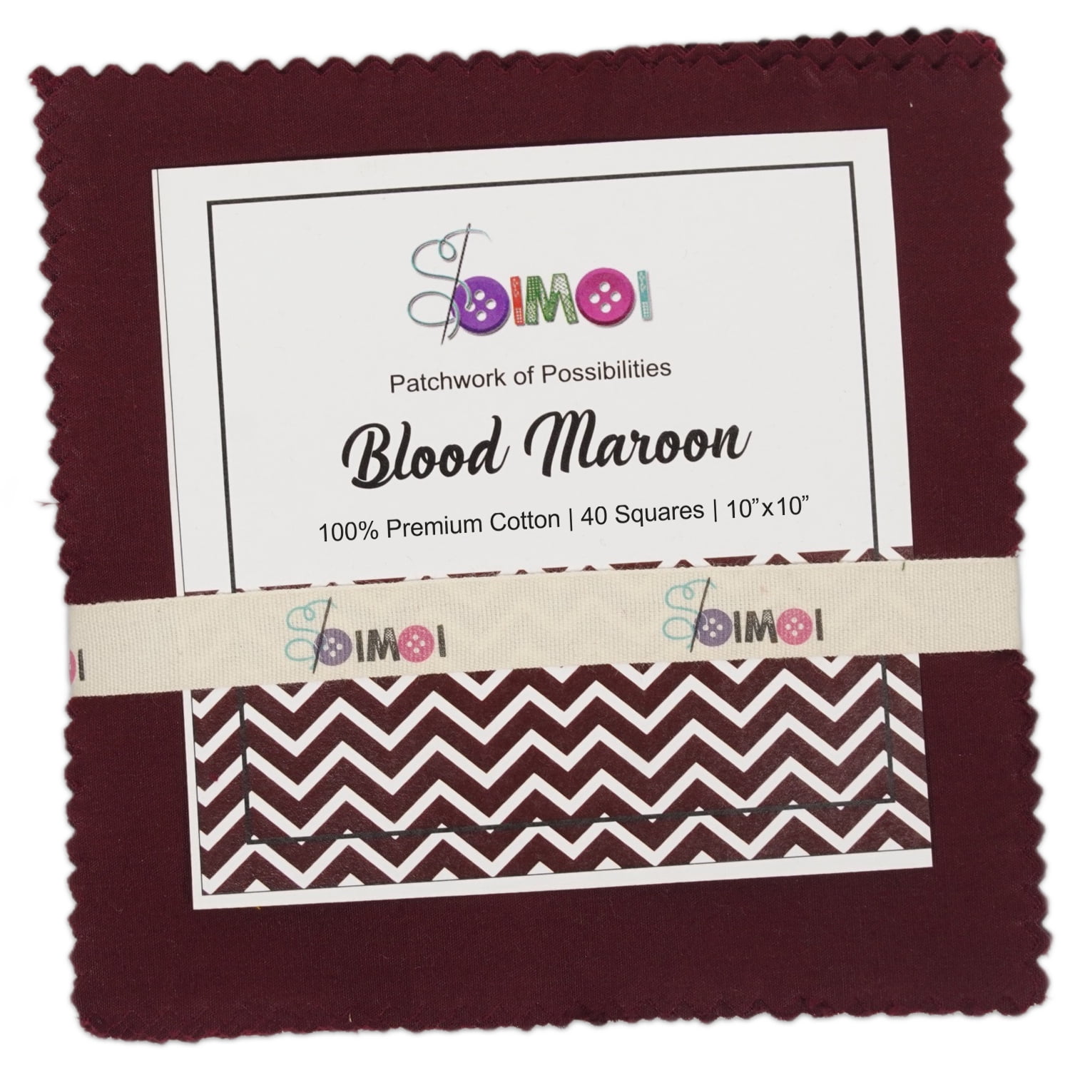 Soimoi 40 Pcs Solid Cotton Fabric Squares Bundles Charm Packs for Quilting, Fat Quarter Layer Cakes, Fabric Scraps for Crafts,Precuts Quilt Squares 10 X 10 inches, DIY Fabric Bundle - Blood Maroon