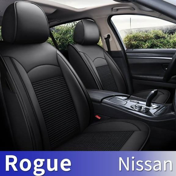 DIKSOAKR Fit Nissan Rogue 2010-2024 Black Car Seat Cover 5-seat Ice Silk Faux Leather Full Set Summer Breathable