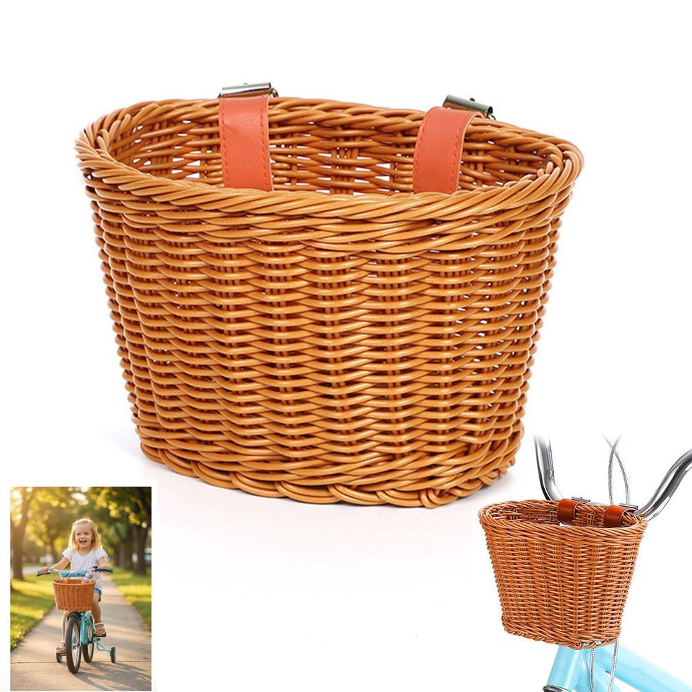Kids Bike Basket Wicker Style Front Bicycle Basket for Boys Girls Mini Handlebar Basket for Kids Bike Scooter