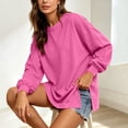 thumbnail image 4 of VBVC Women's Oversized Crew Neck Sweatshirt , Ladies' Long Sleeve Side Split Tunic Pullover , Casual Fall Loose Fit Tops For Women, Hot Pink , S-2XL, 4 of 9
