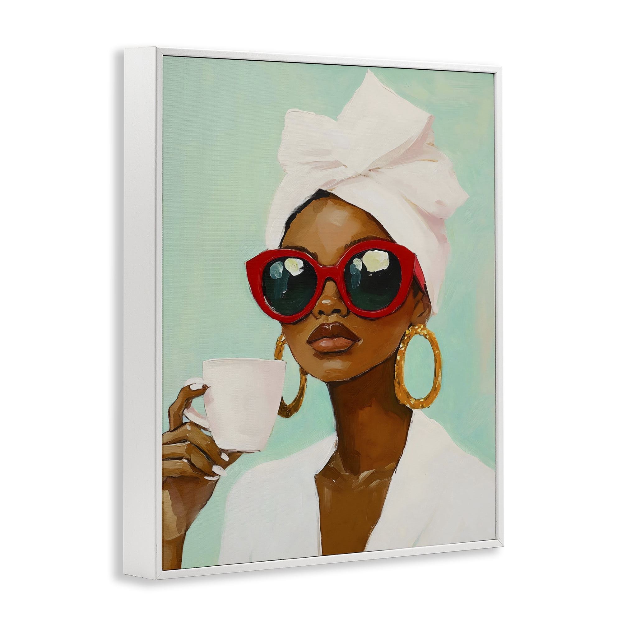 Stupell Industries Coffee Lover in Red Sunglasses White Framed Giclee Art, design by The Prints Vibe