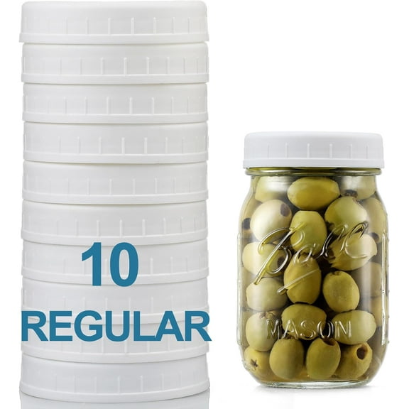 LAJFDIA 10Pack Wide Mouth Jar Lids,Plastic Storage Caps for Canning Jars, Leak-Proof, Scratch-Resistant, 3.38in, White