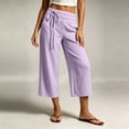 thumbnail image 5 of MHOSTAFH women's Low Waisted Capris Loose Fit Wide Leg Side Tie Capri Pants Summer Beach Vacation Cropped Trousers with Pockets, 5 of 7