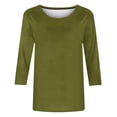 thumbnail image 4 of Fanxing Women Raglan Sleeve Baseball T-Shirts Summer Casual 3/4 Sleeve Tops Loose Fit Pullover Tunics Solid Crewneck Blouse Army Green,XXXXXL, 4 of 6