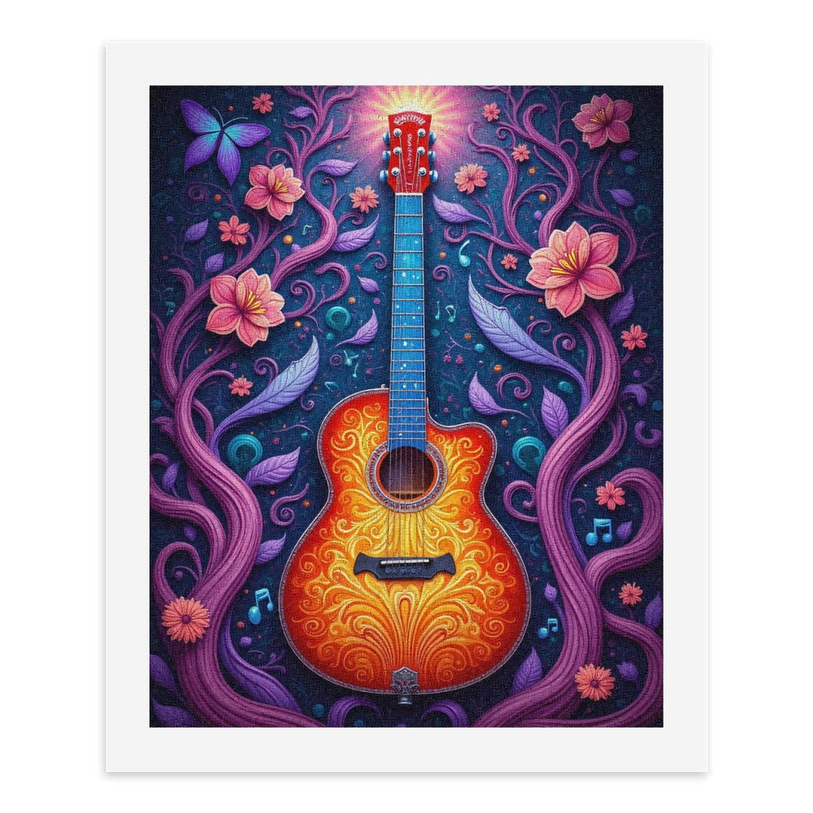 Paint By Numbers Kit for Adults Beginner - DIY Guitar Floral Music Art Fantasy Canvas Painting Kits for Adults, Frameless Paint By Number for Adults for Home Wall Decor 16x20 Inch