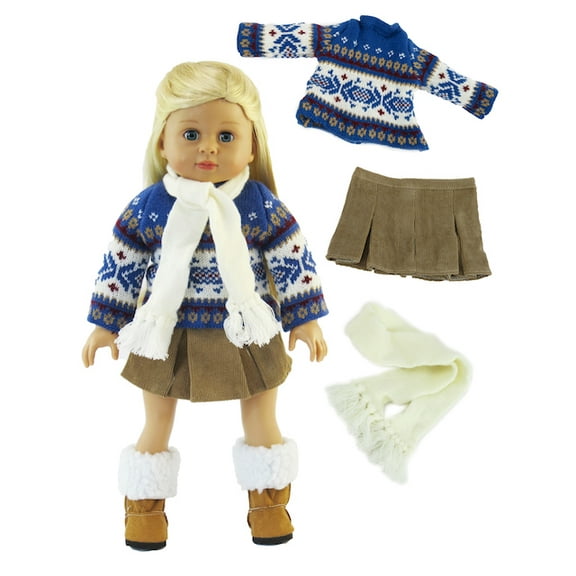 Blue Knit Sweater Skirt Set For 18 Inch Dolls | American Fashion World