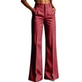 thumbnail image 7 of Women's Striped High Waist Pleated Flare Pants Dress Pants Slim Bootcut Suit Trousers Business Casual office Work Pants with Pockets Red, 7 of 7