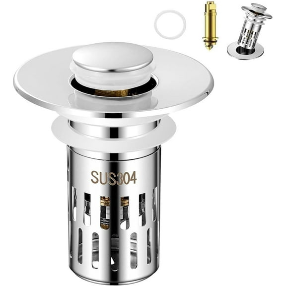Periodicali Pop-Up Sink Stopper Strainer, 304 Stainless Steel 2-in-1 Drain Filter & Hair Catcher, Universal Bathroom Kitchen Sink Drain Protector, Silver