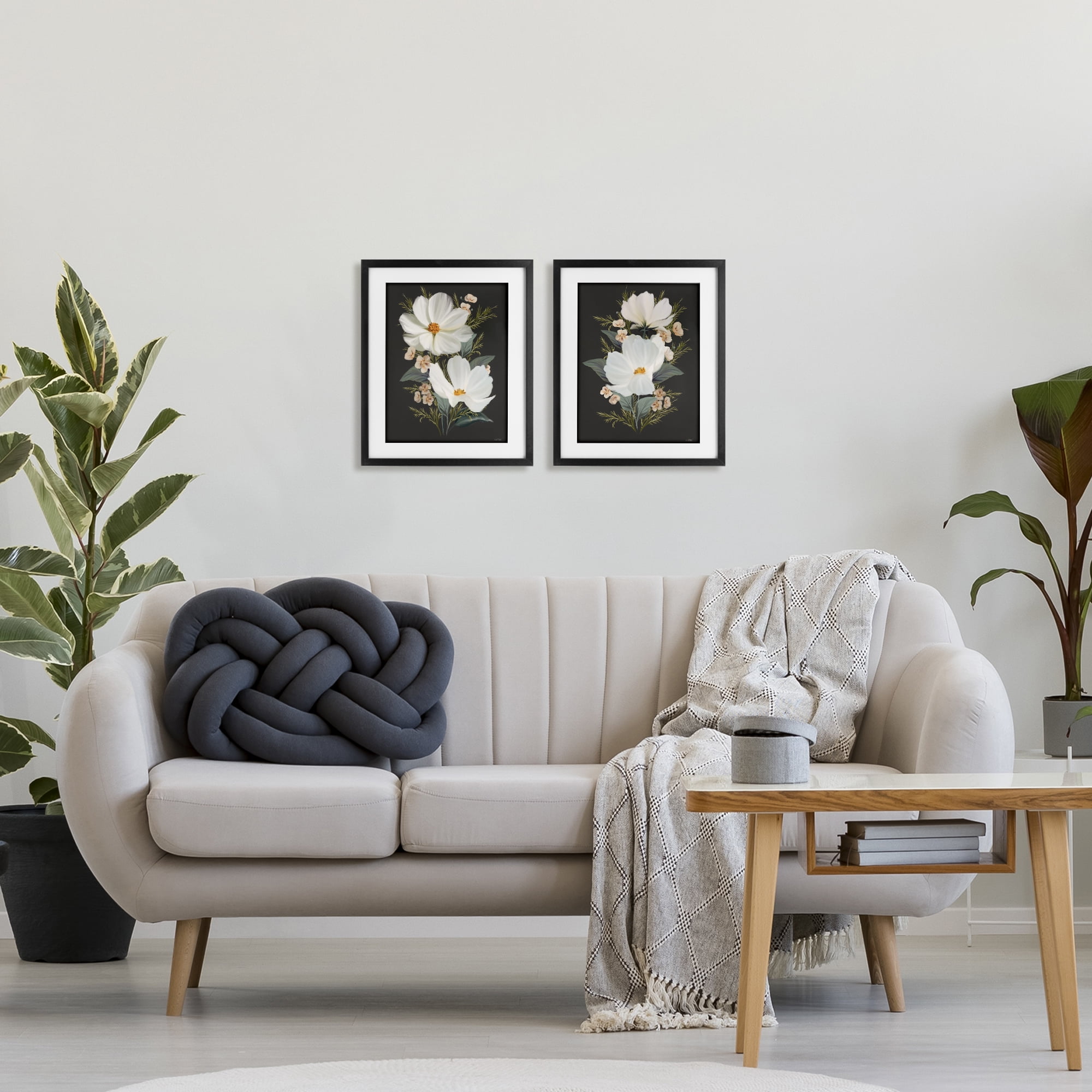 Stupell Industries Vintage Lace Cosmos 2 Piece Black Framed Print Under Glass Set, design by House Fenway