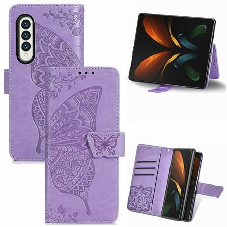 Galaxy Z Fold 3 Case, Galaxy Z Fold d 3 Wallet Folio Case Magnetic Closure RFID Blocking Card Slots Kickstand Shockproof Case for Samsung Galaxy Z Fold 3,Lightpurple