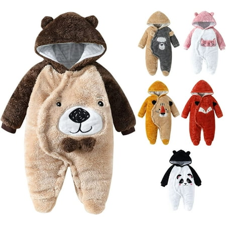 

YOUI-GIFTS Newborn Baby Cartoon Ear Hooded Fleece Jumpsuit Infant Animals Footies One-Piece Romper Warmer Fannel Snowsuit