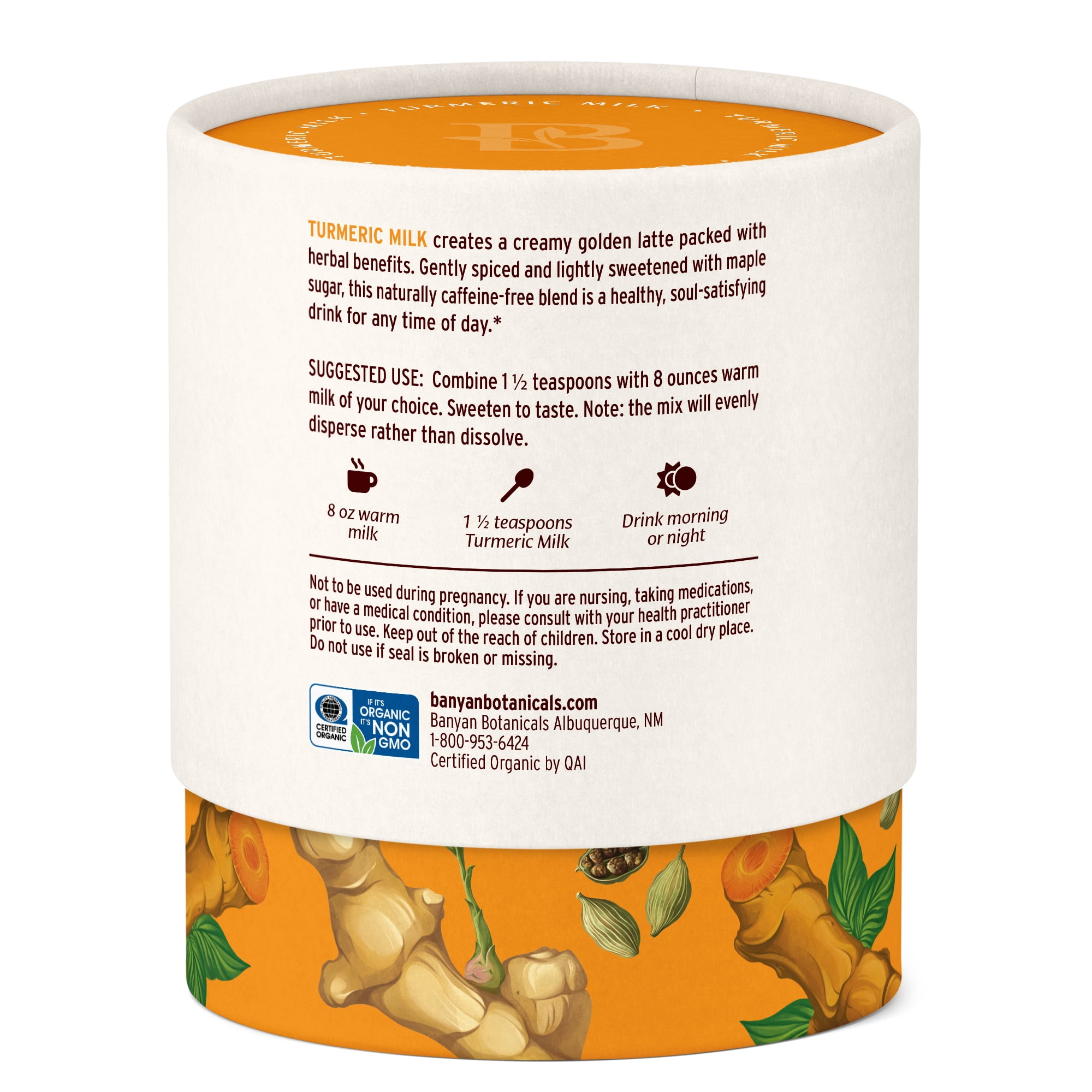 Banyan Botanicals Turmeric Milk – Organic Turmeric Latte Mix with Ashwagandha & Cardamom – Instant Caffeine Free Golden Milk Sweetened with Maple Sugar – 4.3 oz –Non GMO Sustainably Sourced Vegan