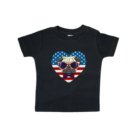 

Inktastic Pug Dog Patriotic US Flag Heart Gift Baby Boy or Baby Girl T-Shirt